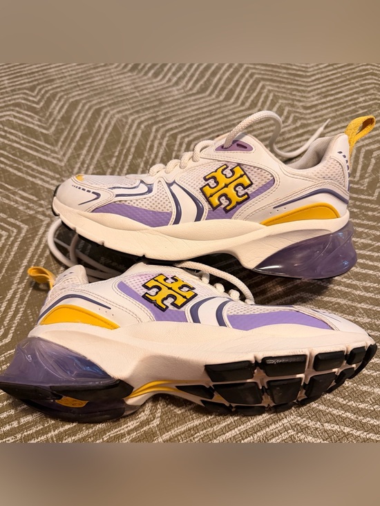 Tory Burch Shoes - Tory Burch Good Luck Trainers Women’s 8.5 White Purple Yellow Chunky Sneakers